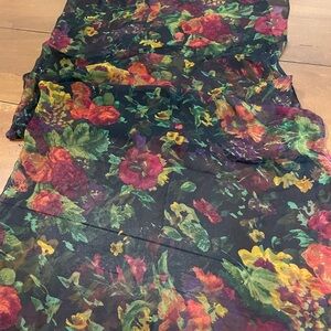 Large Vintage Rayon Floral Sheer Scarf Tagged “Nash”